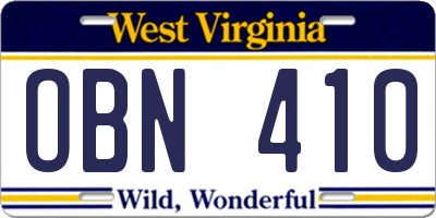 WV license plate OBN410