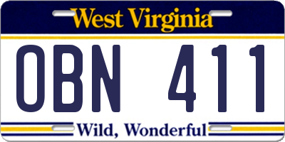 WV license plate OBN411
