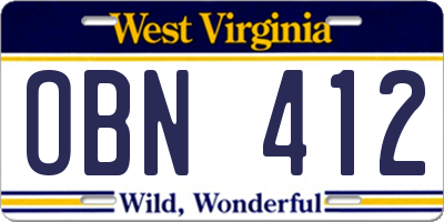 WV license plate OBN412