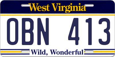 WV license plate OBN413