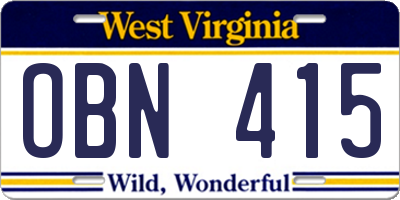 WV license plate OBN415
