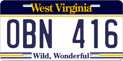 WV license plate OBN416