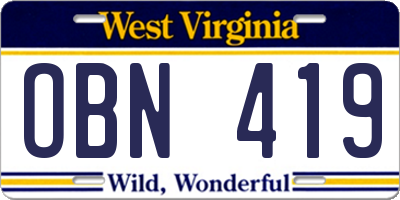 WV license plate OBN419