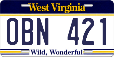 WV license plate OBN421