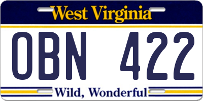 WV license plate OBN422