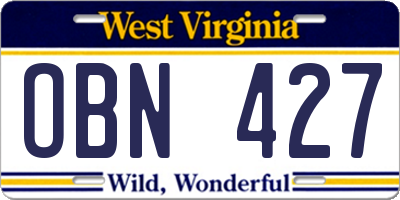 WV license plate OBN427