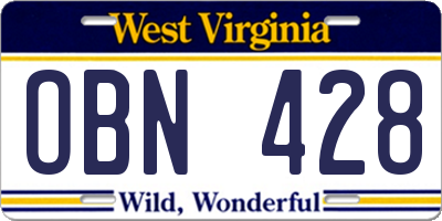 WV license plate OBN428