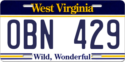 WV license plate OBN429