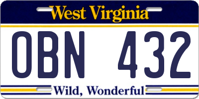 WV license plate OBN432