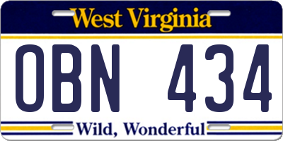 WV license plate OBN434