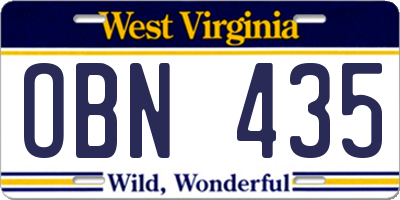 WV license plate OBN435