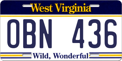 WV license plate OBN436