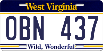WV license plate OBN437