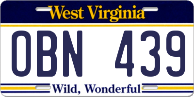 WV license plate OBN439