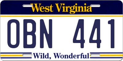 WV license plate OBN441