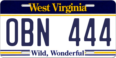WV license plate OBN444