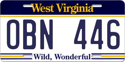 WV license plate OBN446