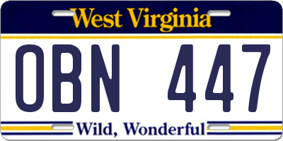 WV license plate OBN447