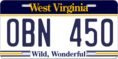 WV license plate OBN450