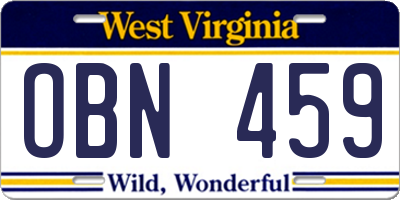 WV license plate OBN459