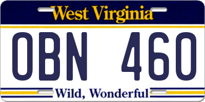 WV license plate OBN460