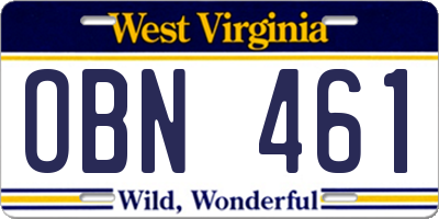 WV license plate OBN461