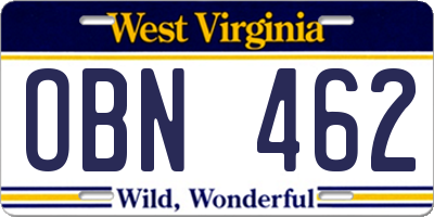 WV license plate OBN462
