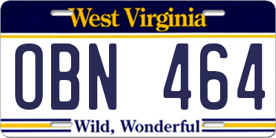 WV license plate OBN464