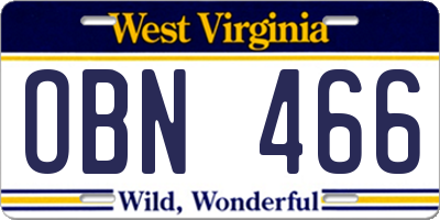 WV license plate OBN466