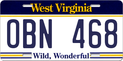 WV license plate OBN468