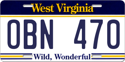 WV license plate OBN470