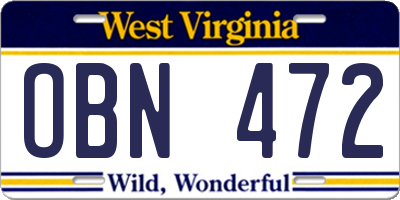 WV license plate OBN472