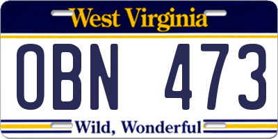 WV license plate OBN473