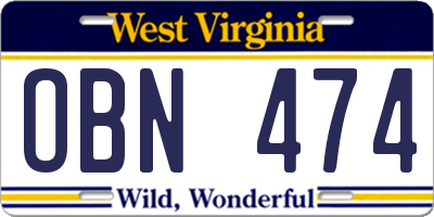 WV license plate OBN474