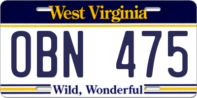 WV license plate OBN475