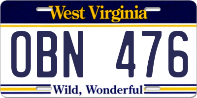 WV license plate OBN476