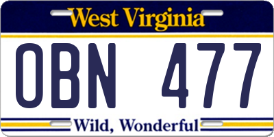 WV license plate OBN477
