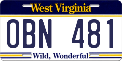 WV license plate OBN481