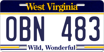 WV license plate OBN483
