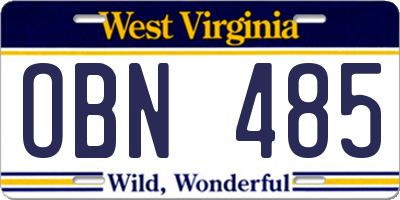 WV license plate OBN485