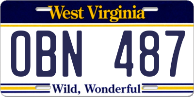 WV license plate OBN487