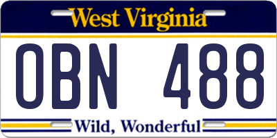 WV license plate OBN488