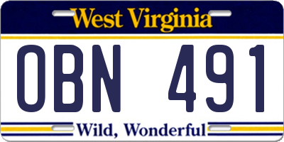 WV license plate OBN491