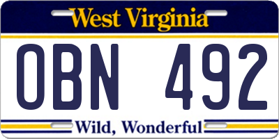 WV license plate OBN492