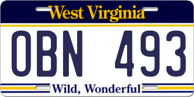 WV license plate OBN493