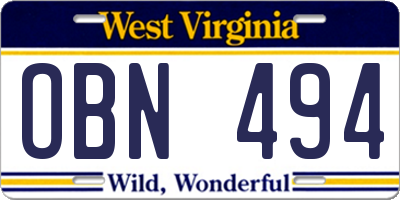 WV license plate OBN494