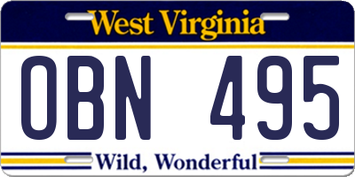 WV license plate OBN495