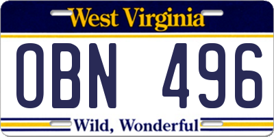 WV license plate OBN496
