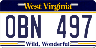WV license plate OBN497