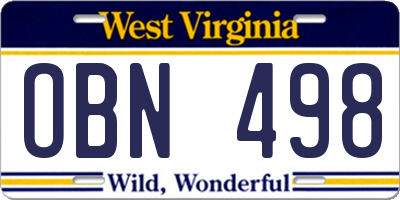 WV license plate OBN498